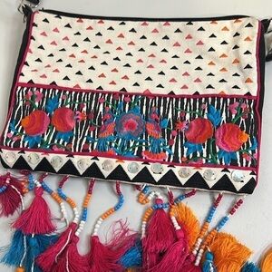 KHAADI EMBROIDERED CROSSBODY BAG ADJUSTABLE STRAP TASSELS